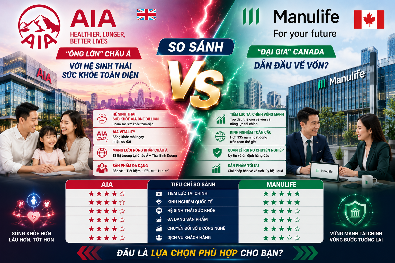 So Sánh AIA vs Manulife: Nên Chọn Bảo Hiểm Châu Á Hay "Đại Gia" Canada?