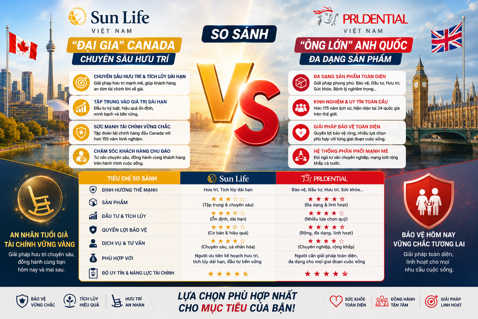So Sánh Sun Life vs Prudential: Nên Chọn Bảo Hiểm Canada Hay Anh Quốc?
