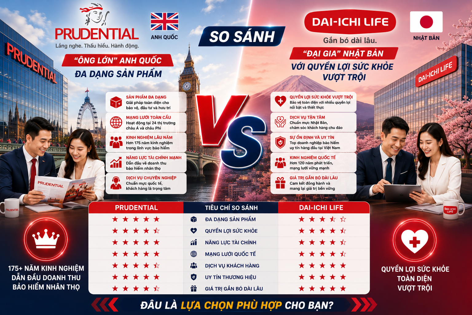 So Sánh Prudential vs Dai-ichi Life: Nên Chọn Bảo Hiểm Anh Quốc Hay Nhật Bản?