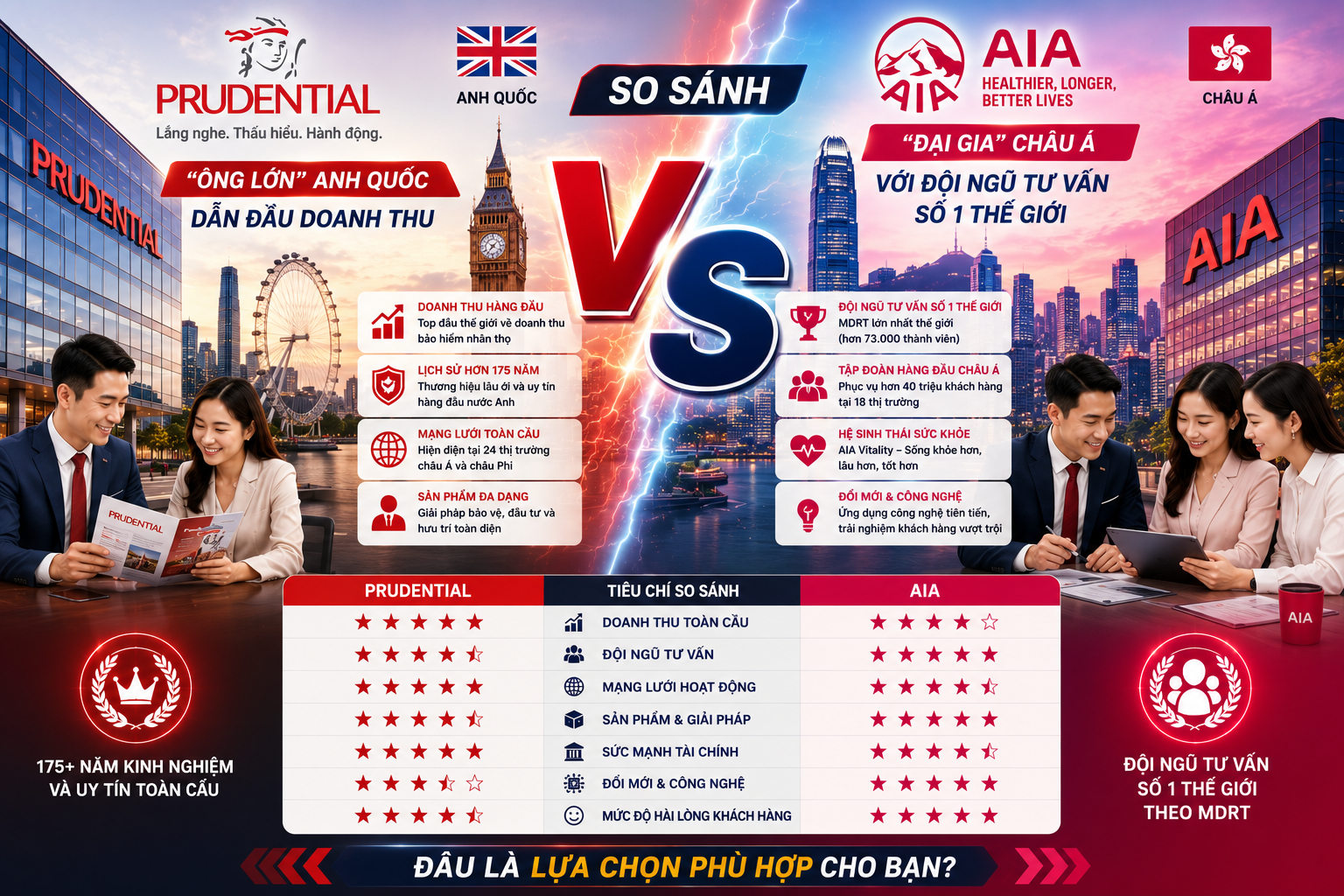 So Sánh Prudential vs AIA: Nên Chọn Bảo Hiểm Anh Quốc Hay "Ông Lớn" Châu Á?